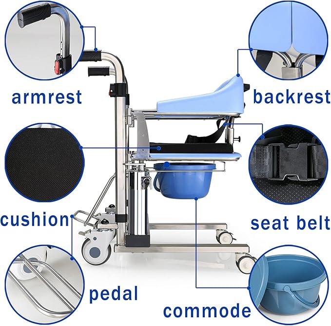 SS Hydraulic Patient Transfer Chair Lift Multifunctional Wheelchair