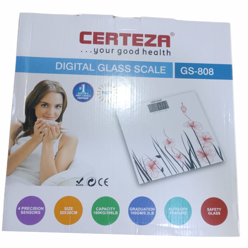 CERTEZA GS-808 Digital Glass Body Weighing Scale – Ultra-Slim Design