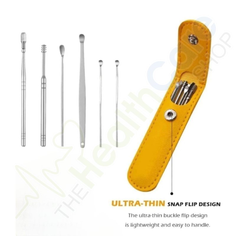 6-Piece Stainless Steel Ear Pick Set – Portable Earwax Removal Kit with PU Leather Case