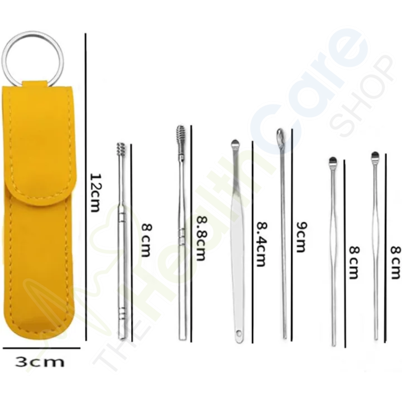 6-Piece Stainless Steel Ear Pick Set – Portable Earwax Removal Kit with PU Leather Case