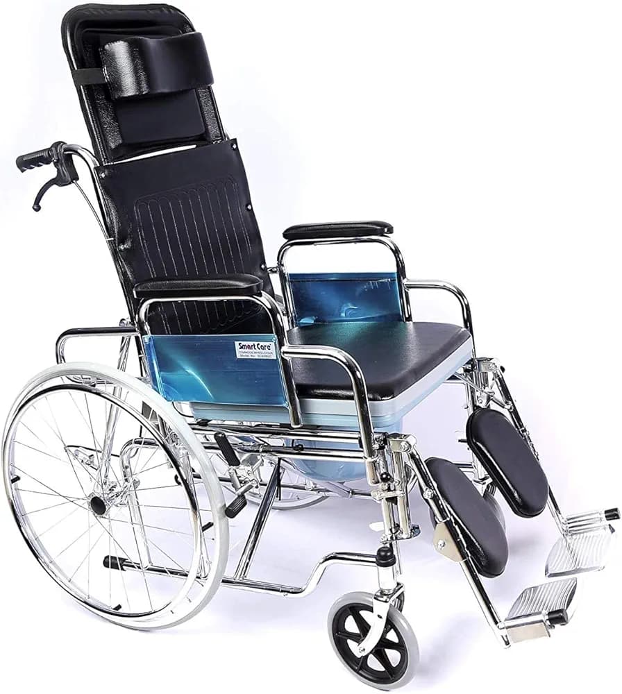 KY - 609 GC Reclining Wheelchair With Commode - MS Chrome-Plated Folding Wheelchair – Durable, Foldable & Comfortable