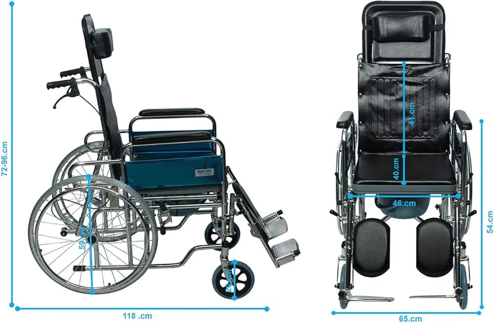 KY - 609 GC Reclining Wheelchair With Commode - MS Chrome-Plated Folding Wheelchair – Durable, Foldable & Comfortable