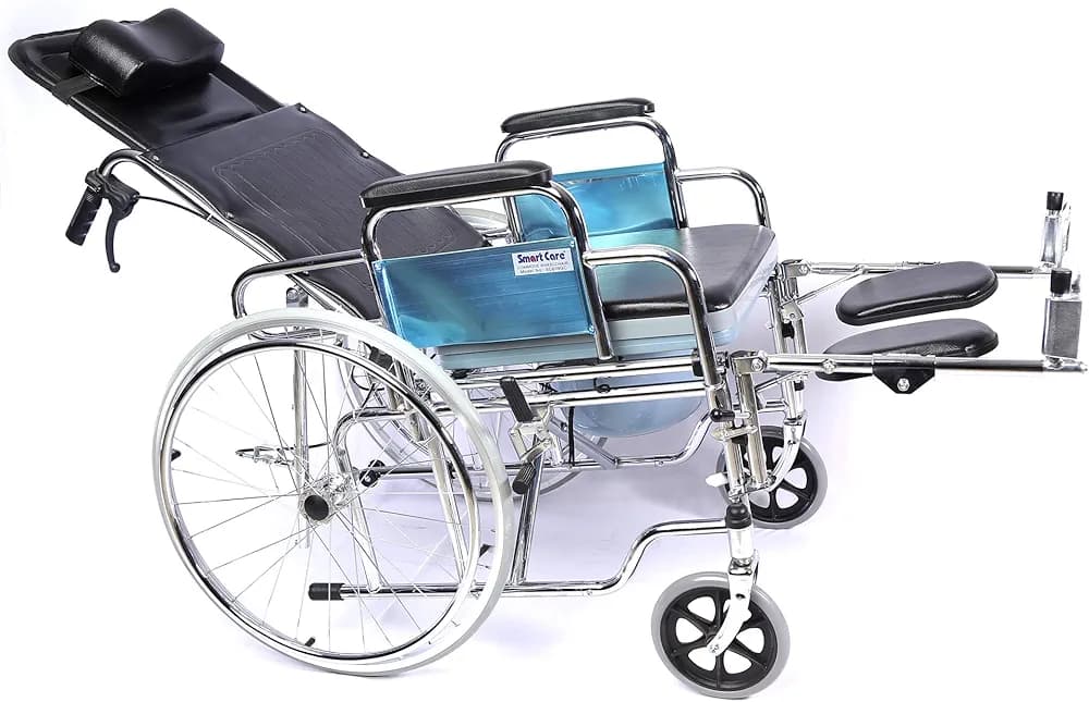 KY - 609 GC Reclining Wheelchair With Commode - MS Chrome-Plated Folding Wheelchair – Durable, Foldable & Comfortable