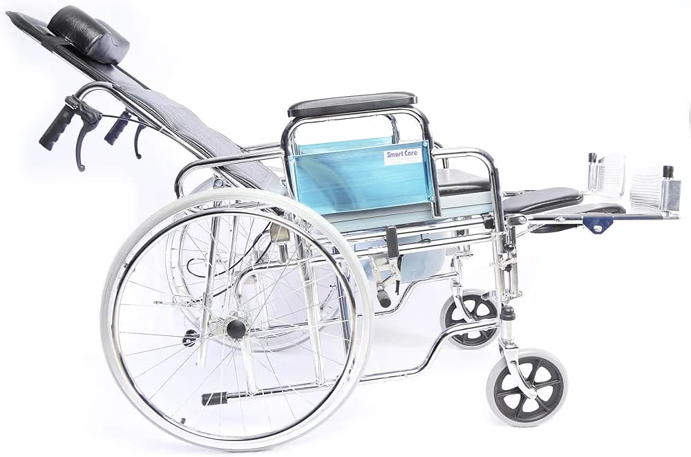 KY - 609 GC Reclining Wheelchair With Commode - MS Chrome-Plated Folding Wheelchair – Durable, Foldable & Comfortable