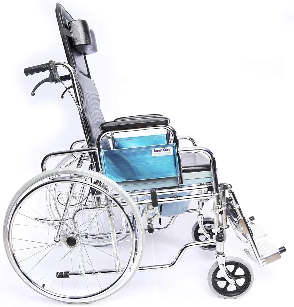 KY - 609 GC Reclining Wheelchair With Commode - MS Chrome-Plated Folding Wheelchair – Durable, Foldable & Comfortable
