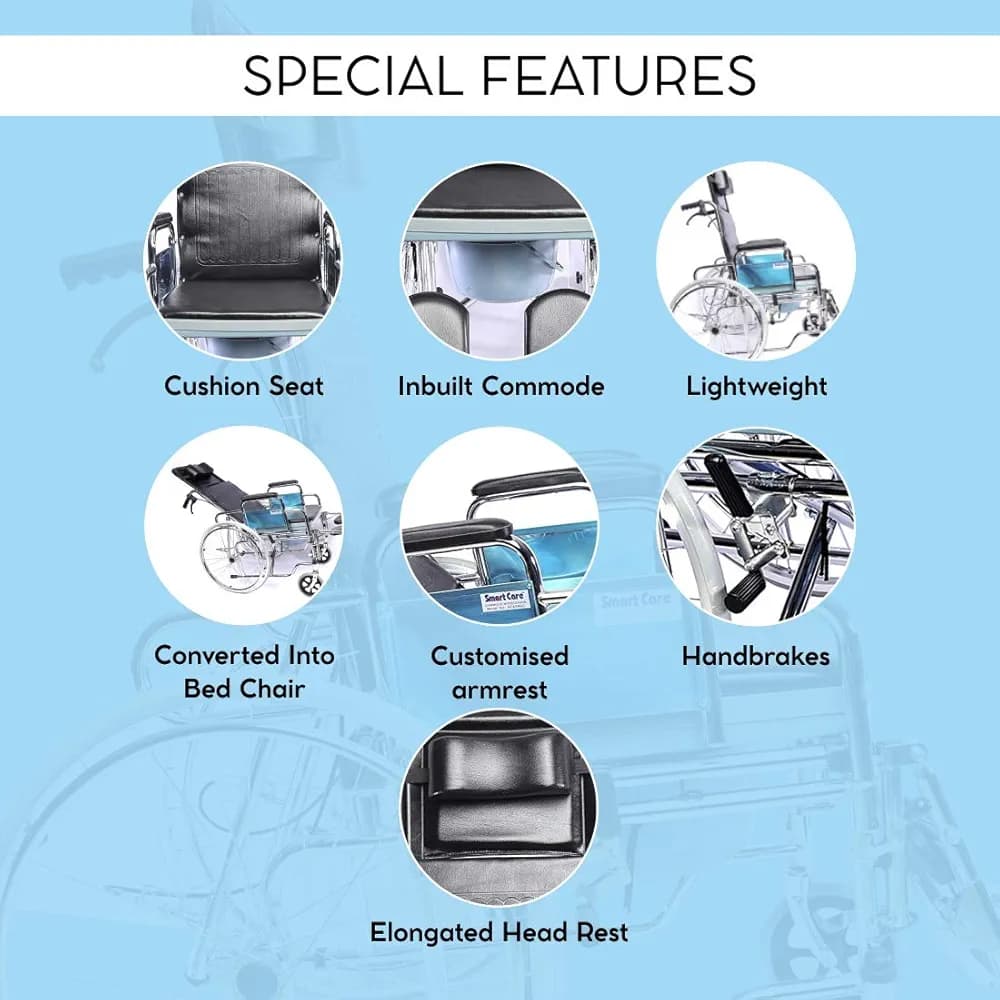 KY - 609 GC Reclining Wheelchair With Commode - MS Chrome-Plated Folding Wheelchair – Durable, Foldable & Comfortable