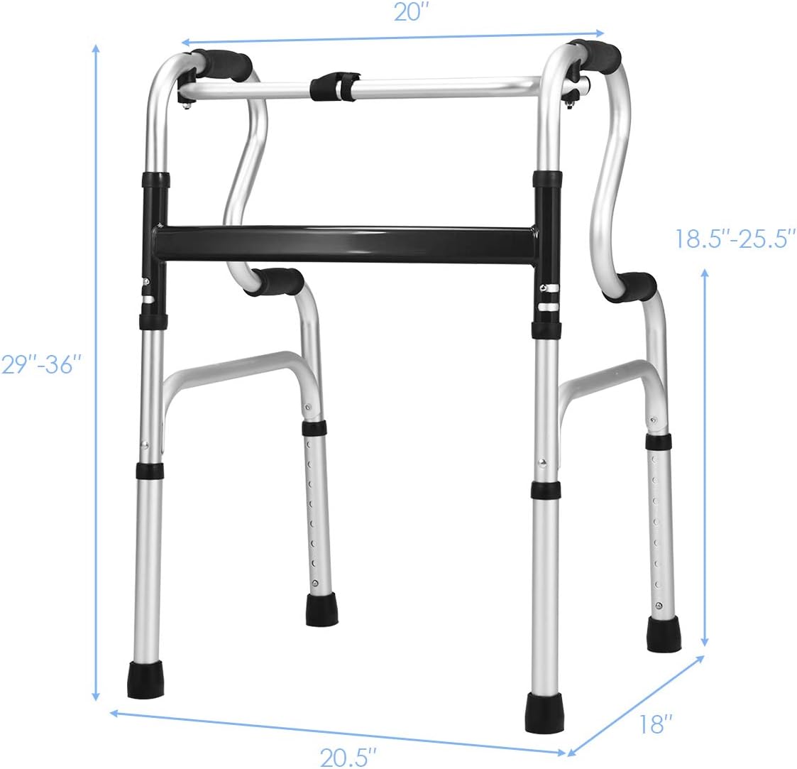 Goplus 3-in-1 Stand-Assist Folding Walker – Heavy-Duty 400LBS Mobility Aid with Height Adjustment, Toilet Safety Rail & Narrow Frame for Seniors