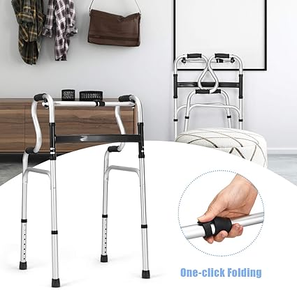Goplus 3-in-1 Stand-Assist Folding Walker – Heavy-Duty 400LBS Mobility Aid with Height Adjustment, Toilet Safety Rail & Narrow Frame for Seniors
