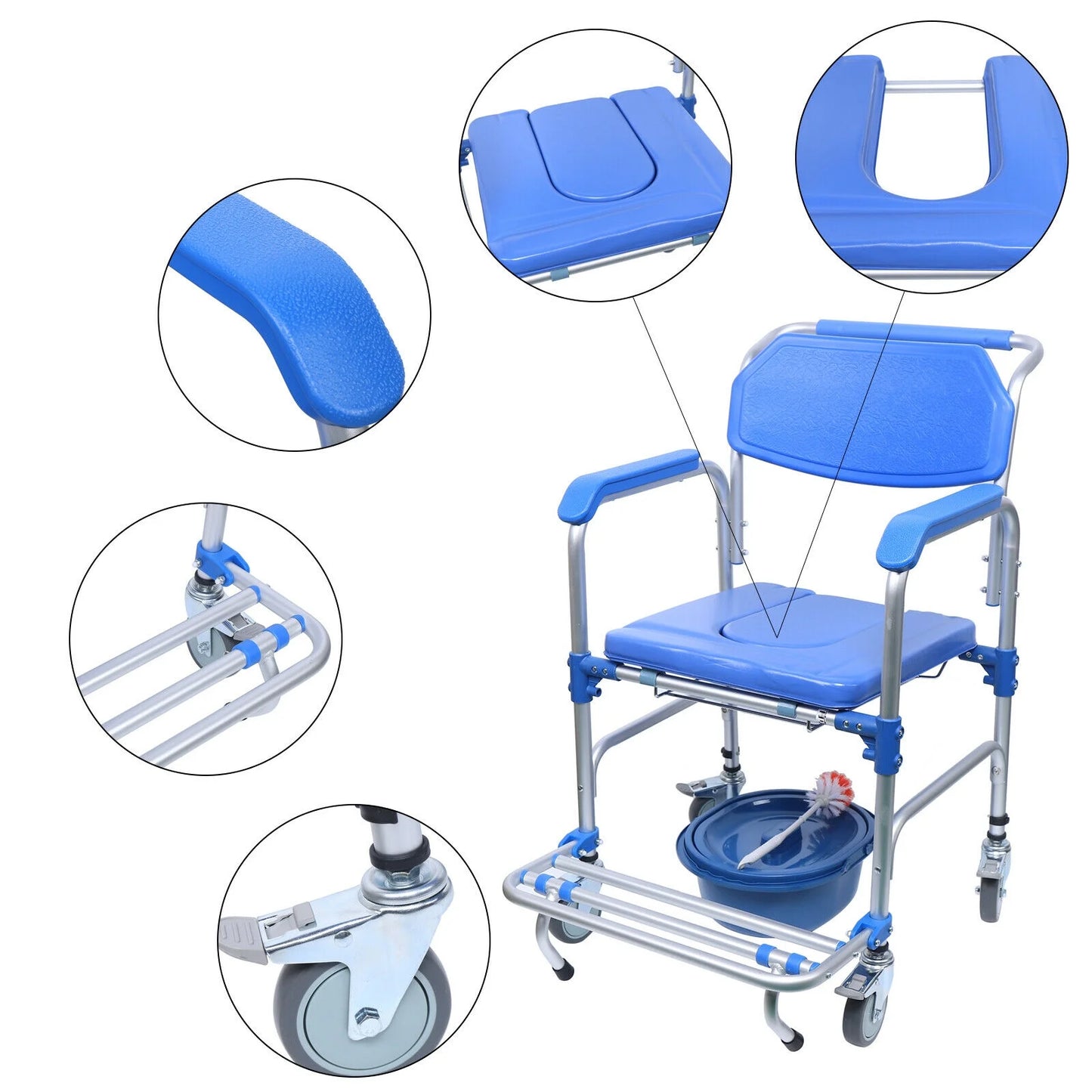 Aluminum Shower Commode Wheelchair