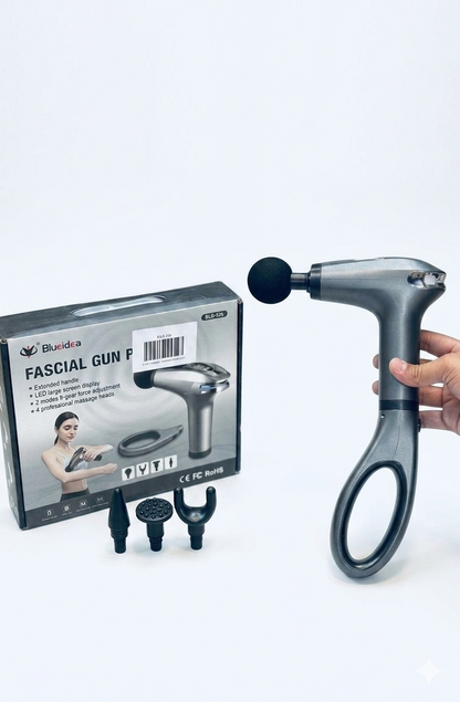 Blueidea Fascial Gun P Deep Tissue Massager | BLD-326 Professional Percussion Massage Gun with Extended Loop Handle, LED Large Screen Display & 4 Interchangeable Massage Heads