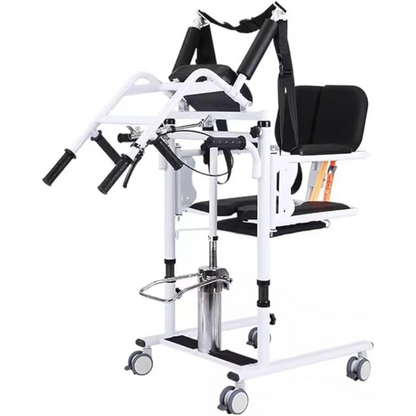 Hydraulic Patient Lift Transfer Chair – Height Adjustable Sit-to-Stand Wheelchair with Soft Back and Seat (300lb Capacity)