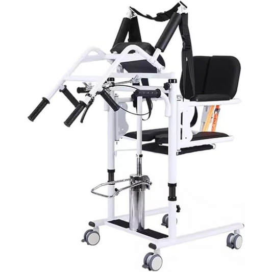 Hydraulic Patient Lift Transfer Chair – Height Adjustable Sit-to-Stand Wheelchair with Soft Back and Seat (300lb Capacity)