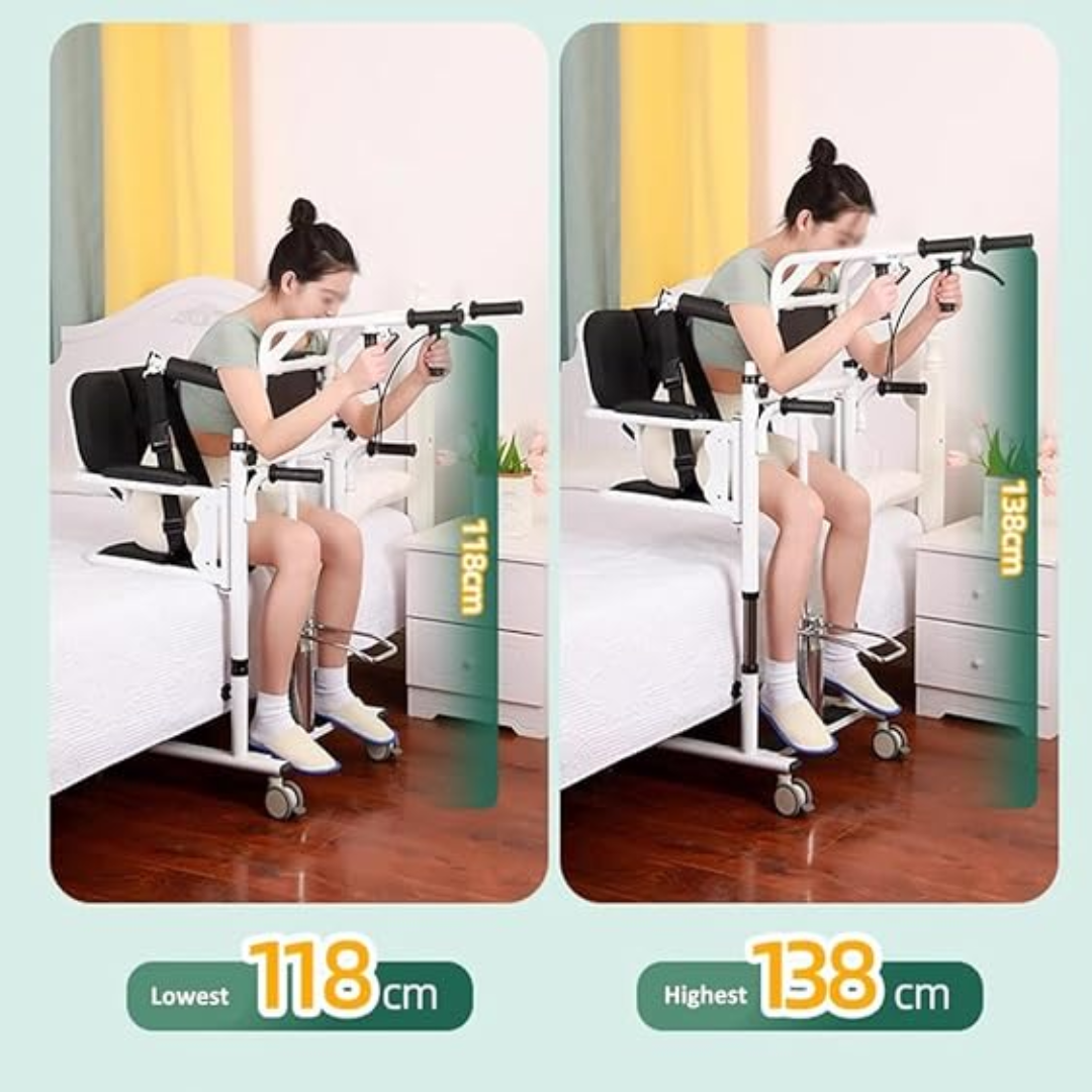 Hydraulic Patient Lift Transfer Chair – Height Adjustable Sit-to-Stand Wheelchair with Soft Back and Seat (300lb Capacity)