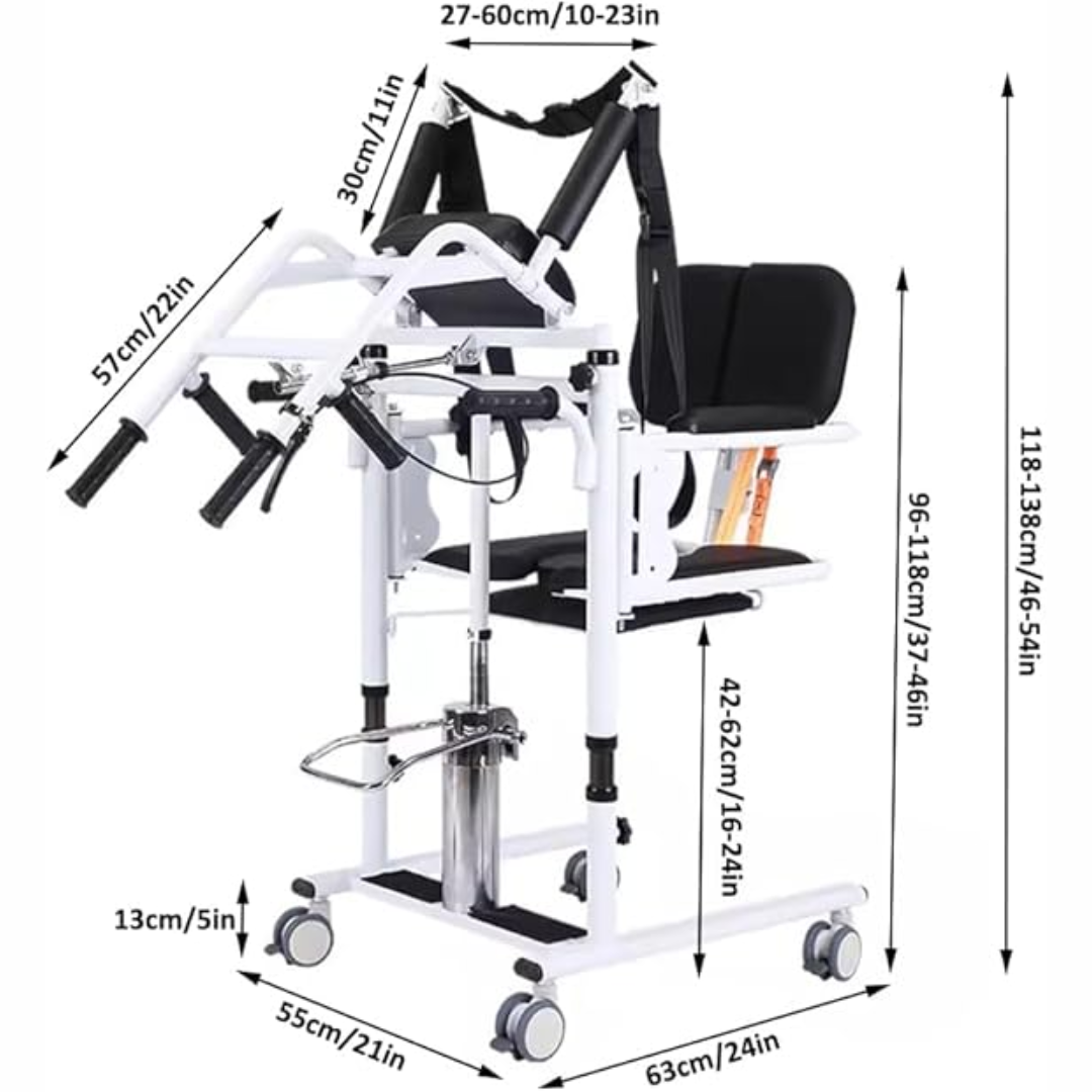 Hydraulic Patient Lift Transfer Chair – Height Adjustable Sit-to-Stand Wheelchair with Soft Back and Seat (300lb Capacity)