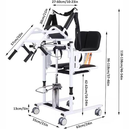 Hydraulic Patient Lift Transfer Chair – Height Adjustable Sit-to-Stand Wheelchair with Soft Back and Seat (300lb Capacity)