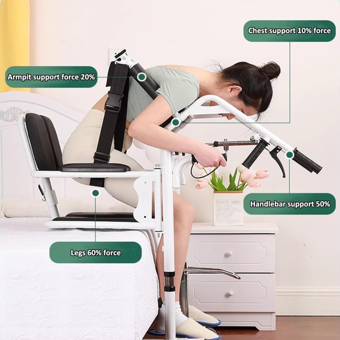 Hydraulic Patient Lift Transfer Chair – Height Adjustable Sit-to-Stand Wheelchair with Soft Back and Seat (300lb Capacity)