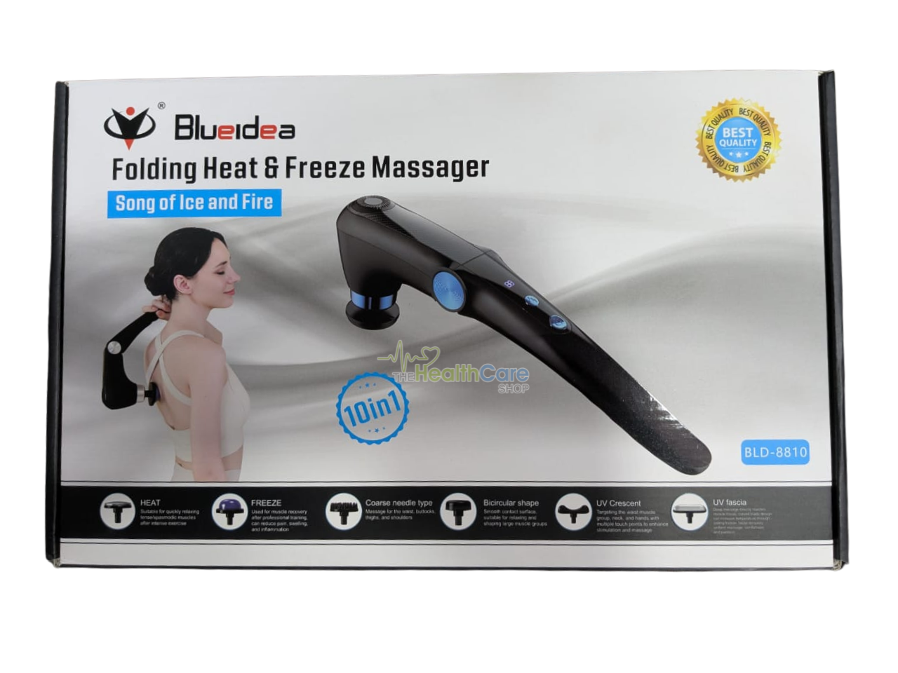 Blueidea USB Rechargeable Folding Fascia Gun – 10-in-1 Massager with Heat & Cold Therapy - Deep Tissue with Heat Cold Head Adjustable Angles Portable