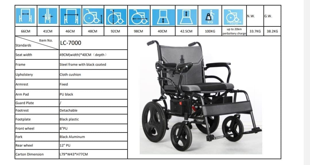 LC 7000 Wheelchair – Electric Wheelchair with Lead Acid Battery, Low Cost