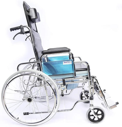 KY - 609 GC Reclining Wheelchair With Commode - MS Chrome-Plated Folding Wheelchair – Durable, Foldable & Comfortable