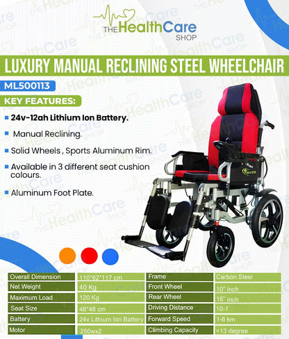 Luxury Manual Reclining Steel Wheelchair – Model ML500113