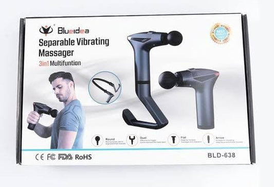 Blueidea BLD-638 3-in-1 Separable Vibrating Massage Gun with Detachable Long Handle and 4 Pro Heads for Full Body Deep Tissue Pain Relief
