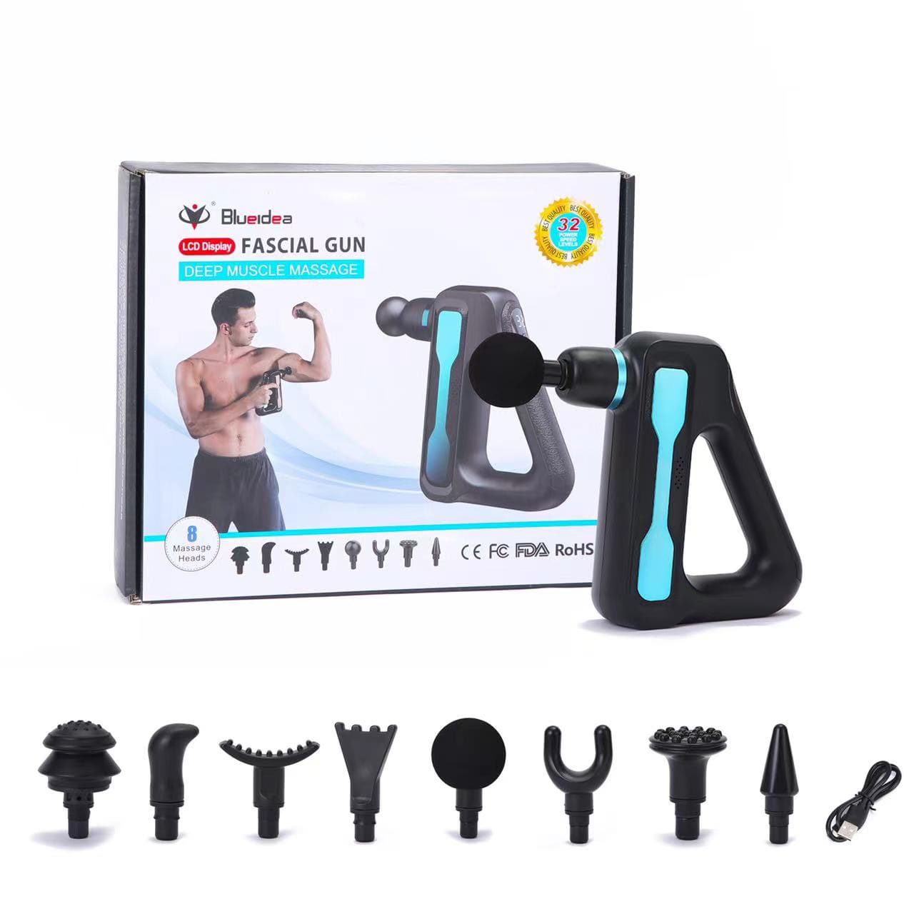 Blueidea BLD-888 Triangle Fascial Gun with 32 Speed Levels, LCD Touch Display, and 8 Pro Massage Heads for Deep Muscle Recovery