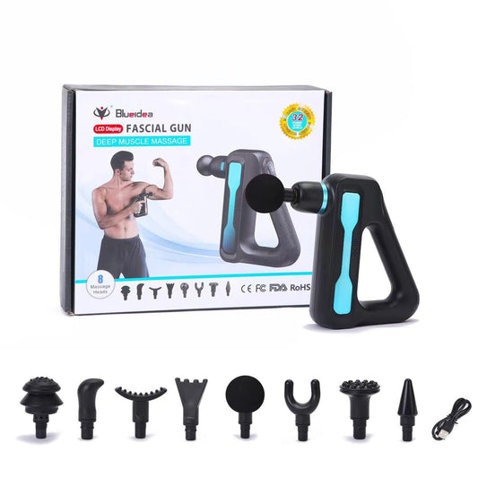 Blueidea BLD-888 Triangle Fascial Gun with 32 Speed Levels, LCD Touch Display, and 8 Pro Massage Heads for Deep Muscle Recovery