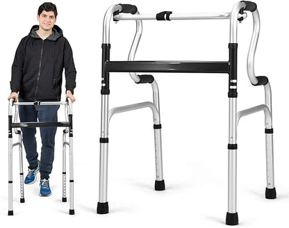 Goplus 3-in-1 Stand-Assist Folding Walker – Heavy-Duty 400LBS Mobility Aid with Height Adjustment, Toilet Safety Rail & Narrow Frame for Seniors