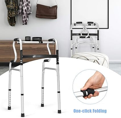 Goplus 3-in-1 Stand-Assist Folding Walker – Heavy-Duty 400LBS Mobility Aid with Height Adjustment, Toilet Safety Rail & Narrow Frame for Seniors