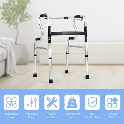 Goplus 3-in-1 Stand-Assist Folding Walker – Heavy-Duty 400LBS Mobility Aid with Height Adjustment, Toilet Safety Rail & Narrow Frame for Seniors