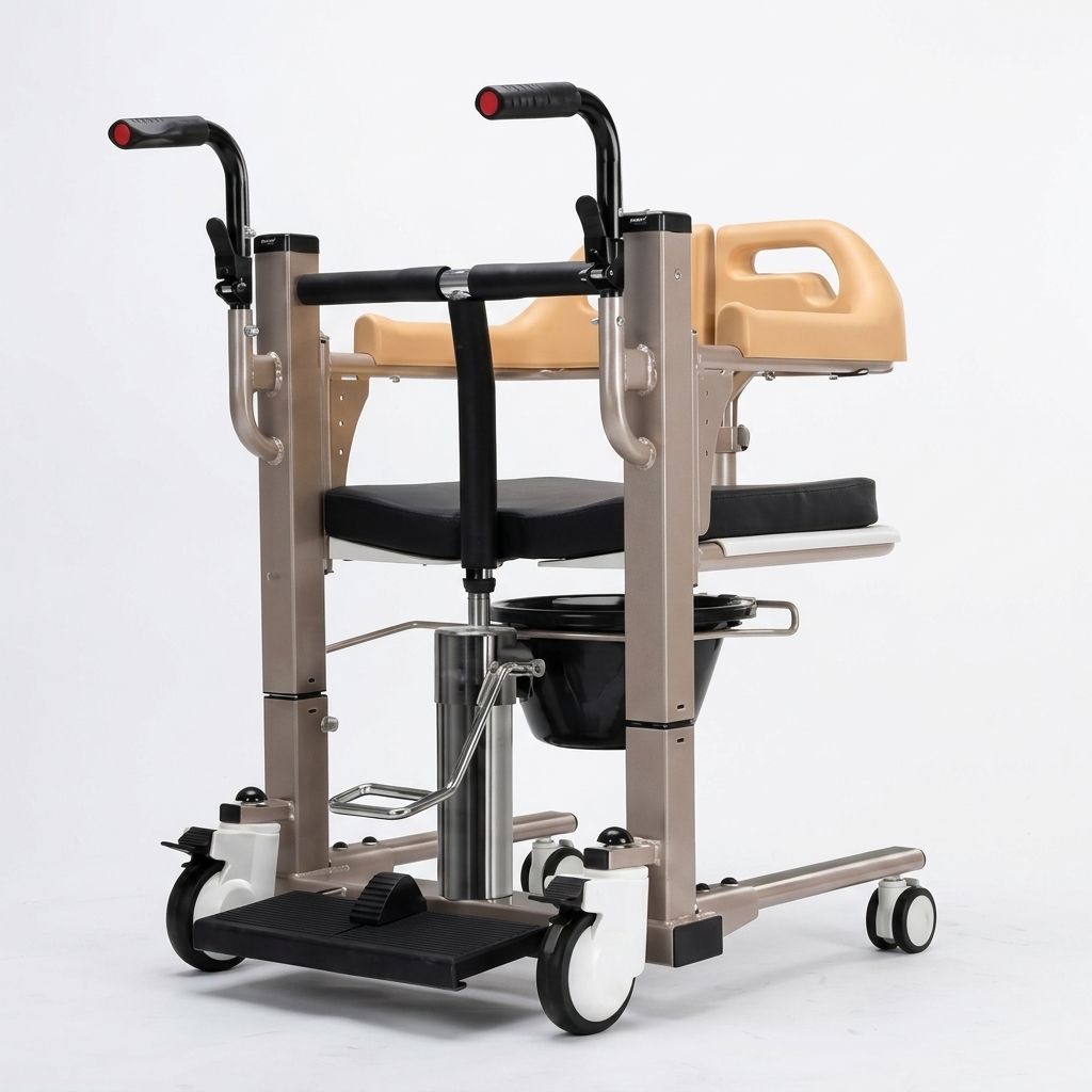 Single Hydraulic Stainless Steel Patient Transfer Chair – Multifunctional Patient Lift Wheelchair