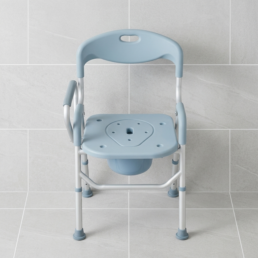 Premium 3-in-1 Folding Commode & Shower Chair | Height Adjustable Bedside Toilet Chair for Elderly & Patients