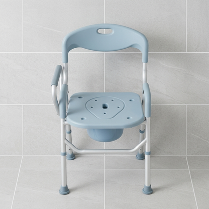 Premium 3-in-1 Folding Commode & Shower Chair | Height Adjustable Bedside Toilet Chair for Elderly & Patients